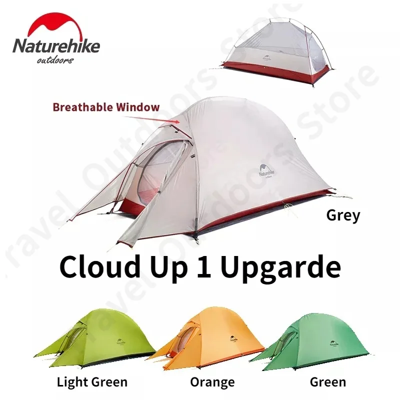 Naturehike Tent Cloud Up 1 Upgrade 1 Person 1.5kg Waterproof Camping Tent 20D Nylon WIth Silicone Coating Tourist Tent With Mat
