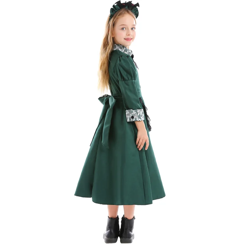 

Kids Girls Ghost Bat Vampire Maid Dress Headband Set Cosplay Costume Purim Halloween Child Housekeeper Party Outfits