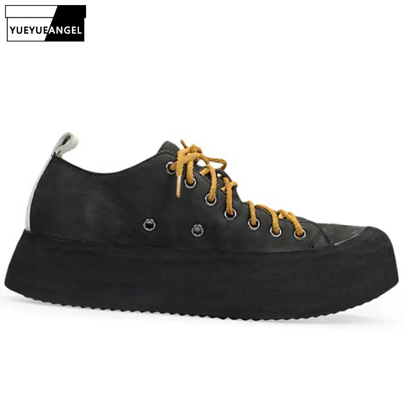 Мужские Винтажные туфли на толстой платформе коричневые повседневные из