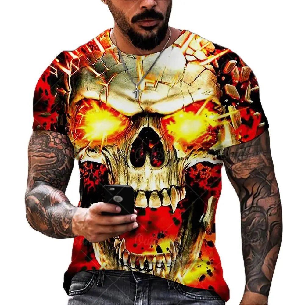 Футболка мужская с 3D-принтом черепа винтажная тенниска оверсайз в стиле хип-хоп