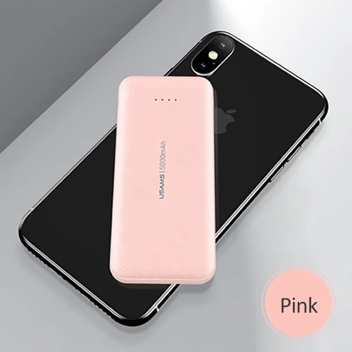 USAMS mi ni power Bank, 5000 мА/ч, портативное зарядное устройство, USB PoverBank, Внешнее зарядное устройство для iPhone, HUAWEI, Xiaomi mi, 9 - Цвет: Pink