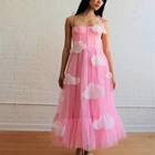 Розовое Тюлевое платье на заказ с облаком, ТРАПЕЦИЕВИДНОЕ платье для выпускного вечера, вечерние платья с регулируемыми лямками и ремешками по щиколотку для встречи выпускного вечера, 2021