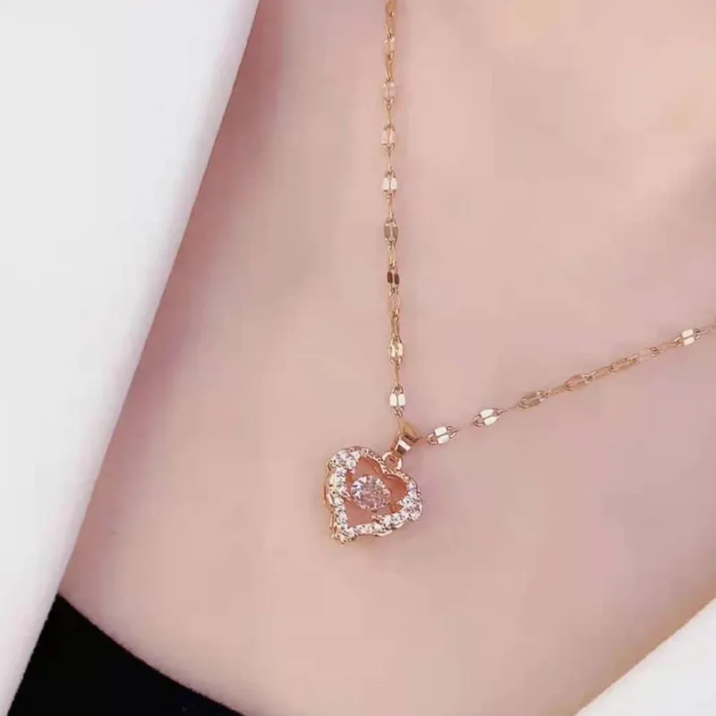 

New Trendy Titanium steel Heart Love Necklace Rose Gold Crystal Collar Fashion Women Girl Clavicle Choker Fashion Jewelry