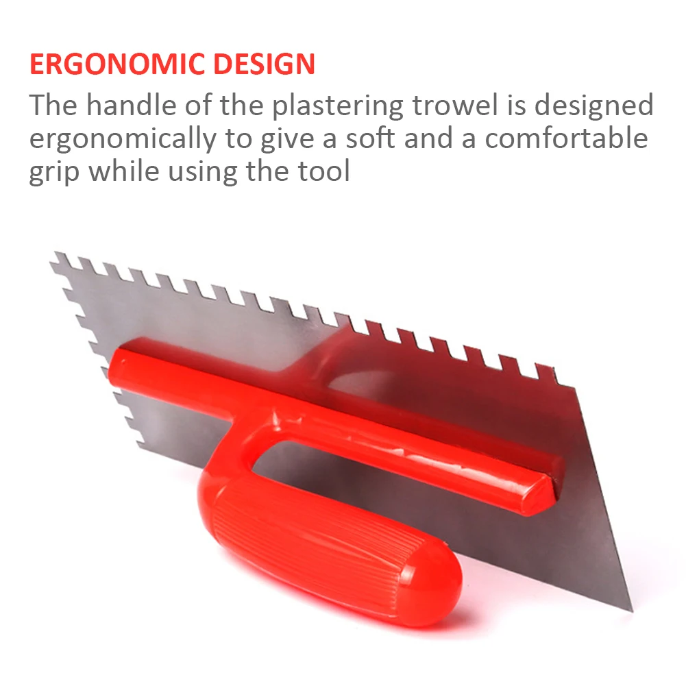 Plastering Scraper Tool 8mm Square Tooth Stainless Steel Soft Grip Adhesive Smoothing Plastering Trowel For Plasterer Tool