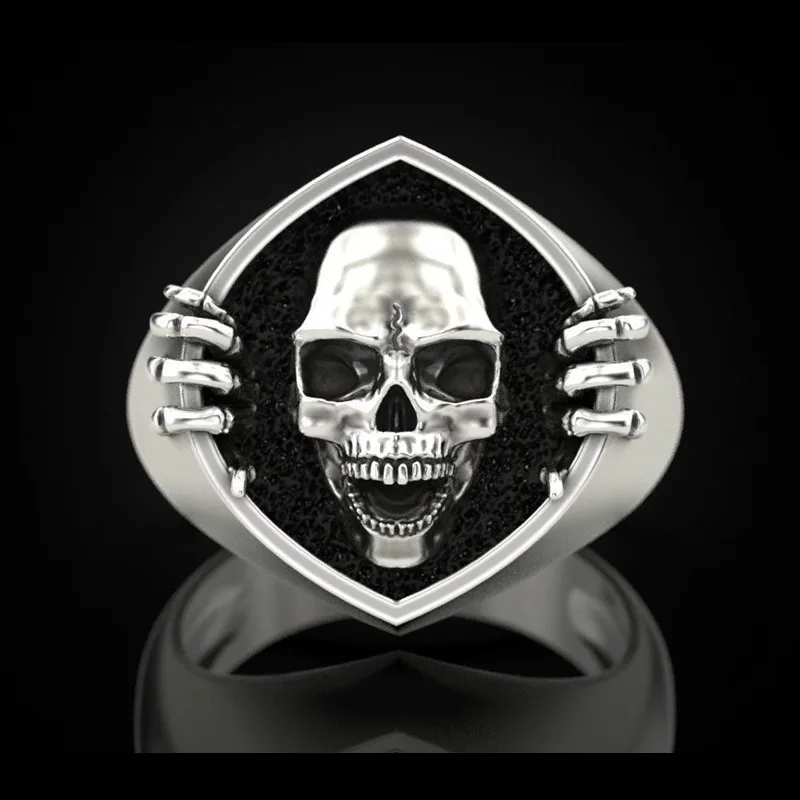 

Alloy Vintage Fashion Male Skull Horror Ring Geometric Skull Hand Pattern Punk Casual Party Silver Ring Jewelry
