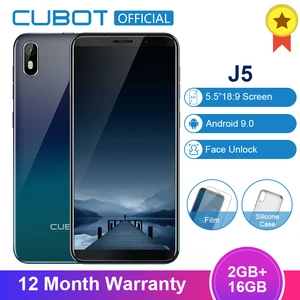 Cubot J5 смартфон с 5,5-дюймовым дисплеем, четырёхъядерным процессором MT6580, ОЗУ 2 Гб, ПЗУ 16 ГБ, 2800 мАч, Android 9,0, 18:9