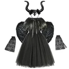 Детское черное платье, малефисент, костюм на Хэллоуин, Готическая темная ведьма, королева, платье-пачка для девушек со злым костюмом Феи королевы