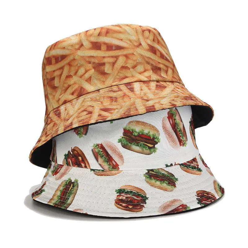 

Adult Summer Sushi Fisherman Hat European Hamburger Fries Basin Bucket Hat Summer Outdoor Young Fashion Sun Hat Femme Bob