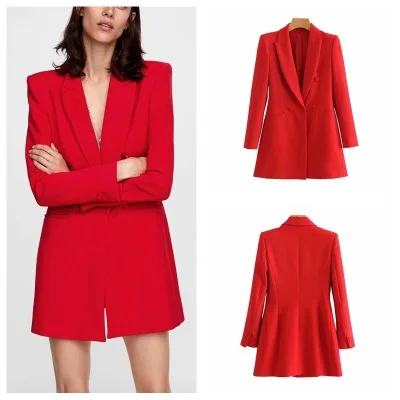 

Красный двубортный Женский блейзер, приталенный повседневный черный пиджак для женщин на лето и осень, деловой костюм, блейзеры, 2020