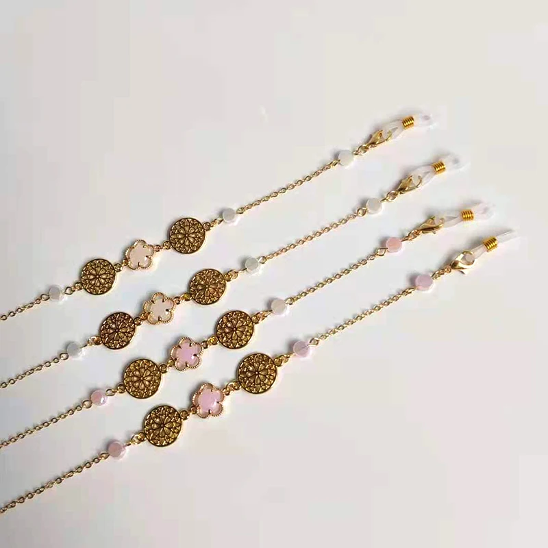 Цепочка для очков с хрустальными бусинами четырехлистный клевер цветок