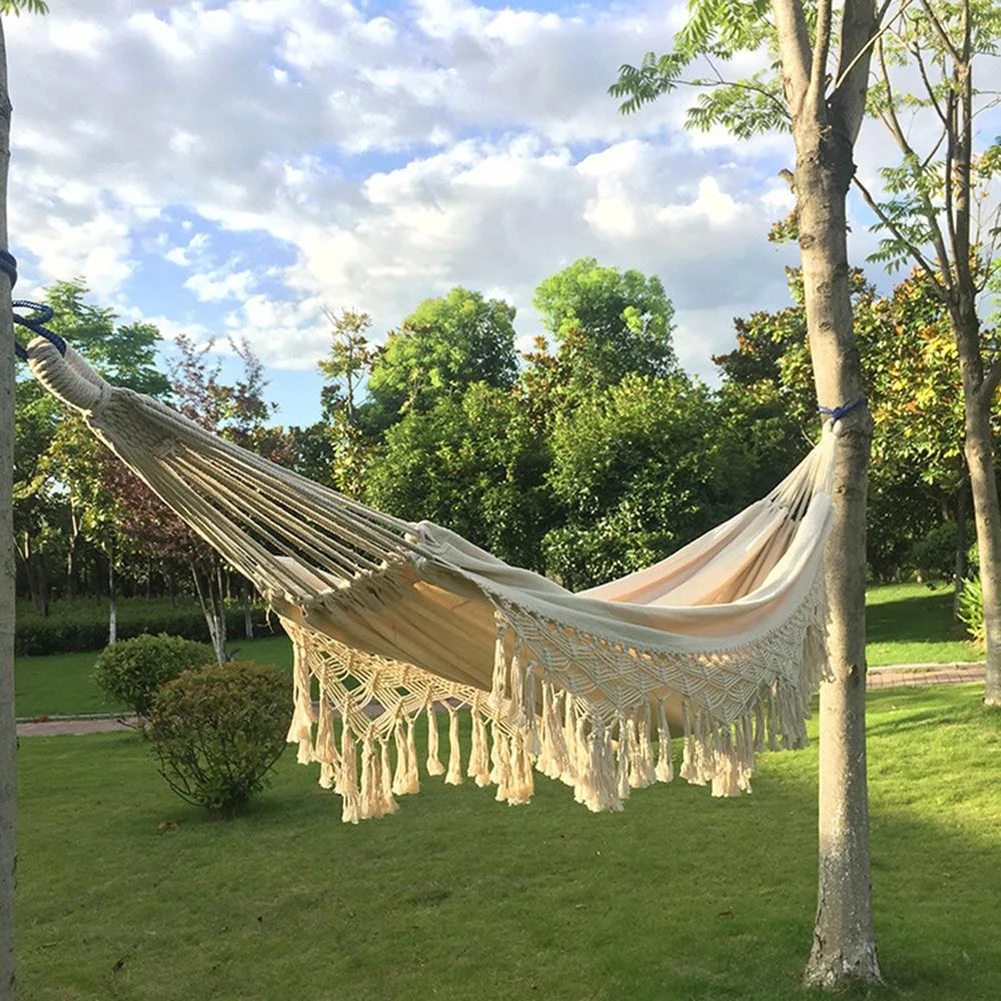

Portable Hammock Garden Sleeping Bed Tassel Design Hanging Bed for Indoor Outdoor FEA889