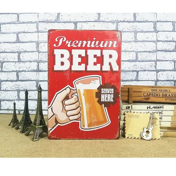 

Beer Served Here Vintage Metal Sign Tin Plate Poster Art Wall Plaque Retro Home Bar Pub Cafe Decor , 8x12 Inch