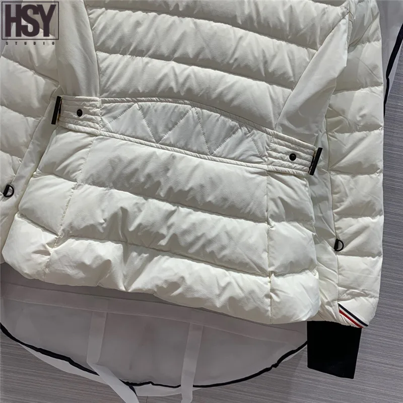 【HSY】 Осень Зима женский пуховик Белый Лисий меховой воротник 90% белый гусиный пух уличная Лыжная Талия пуховик черный/whi