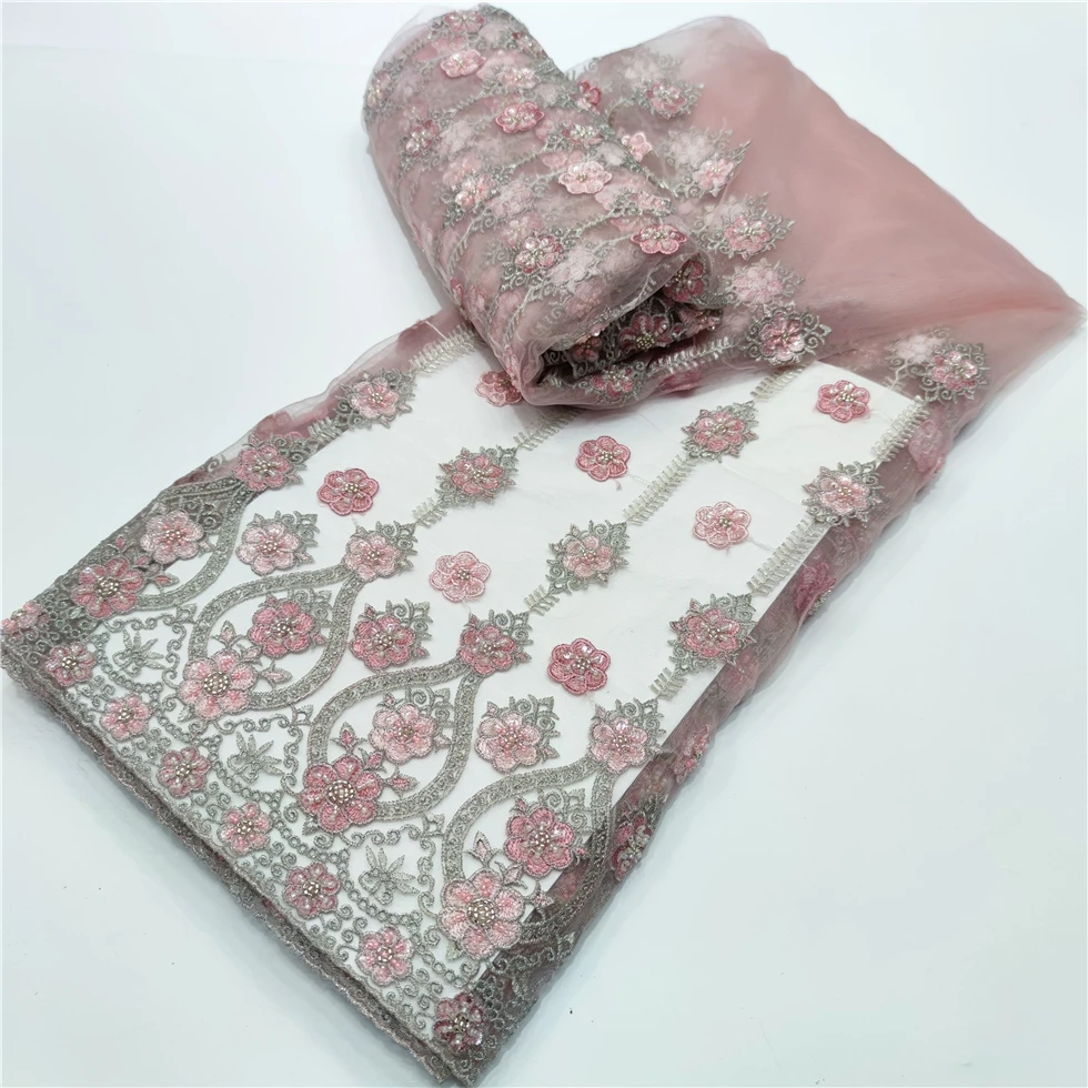 

High Quality Nigerian Lace Fabrics SYJ-988884 With beads African French Net Lace Fabric Embroidered Tulle Mesh Lace