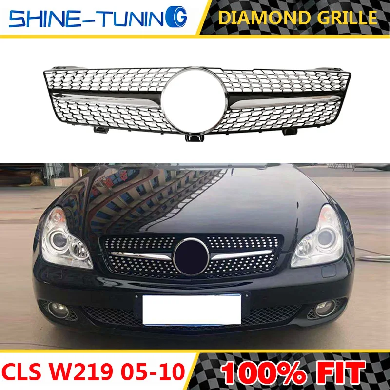 Передняя решетка подходит для нового CLS класса W219 Алмазная решетка 2005-10 W219 гриль CLS300 CLS350 CLS500 без эмблемы