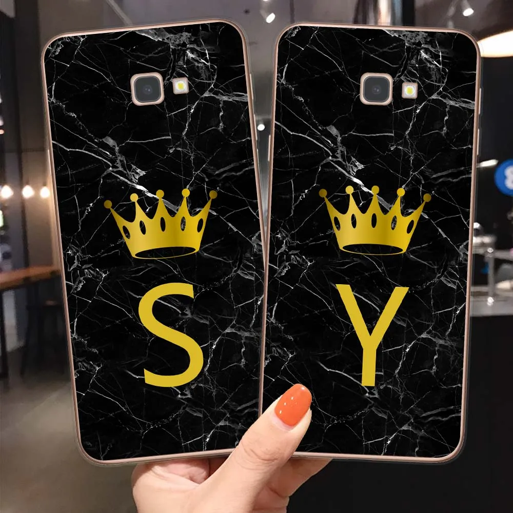 Мягкий чехол для телефона с надписью на заказ черный мраморный золотистый
