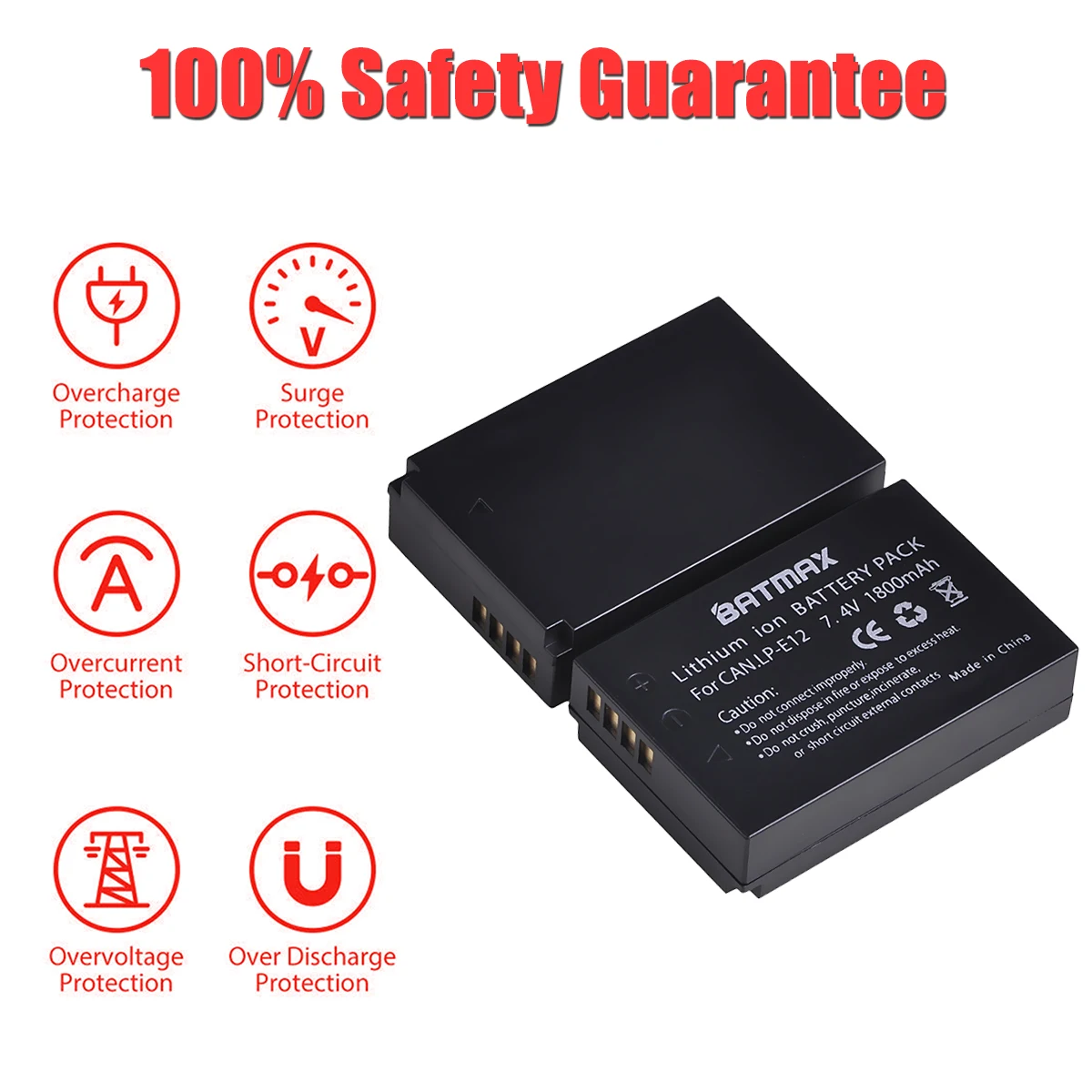 Аккумуляторная батарея Batmax 1800 мАч LP-E12 LPE12 + двойное зарядное устройство USB со
