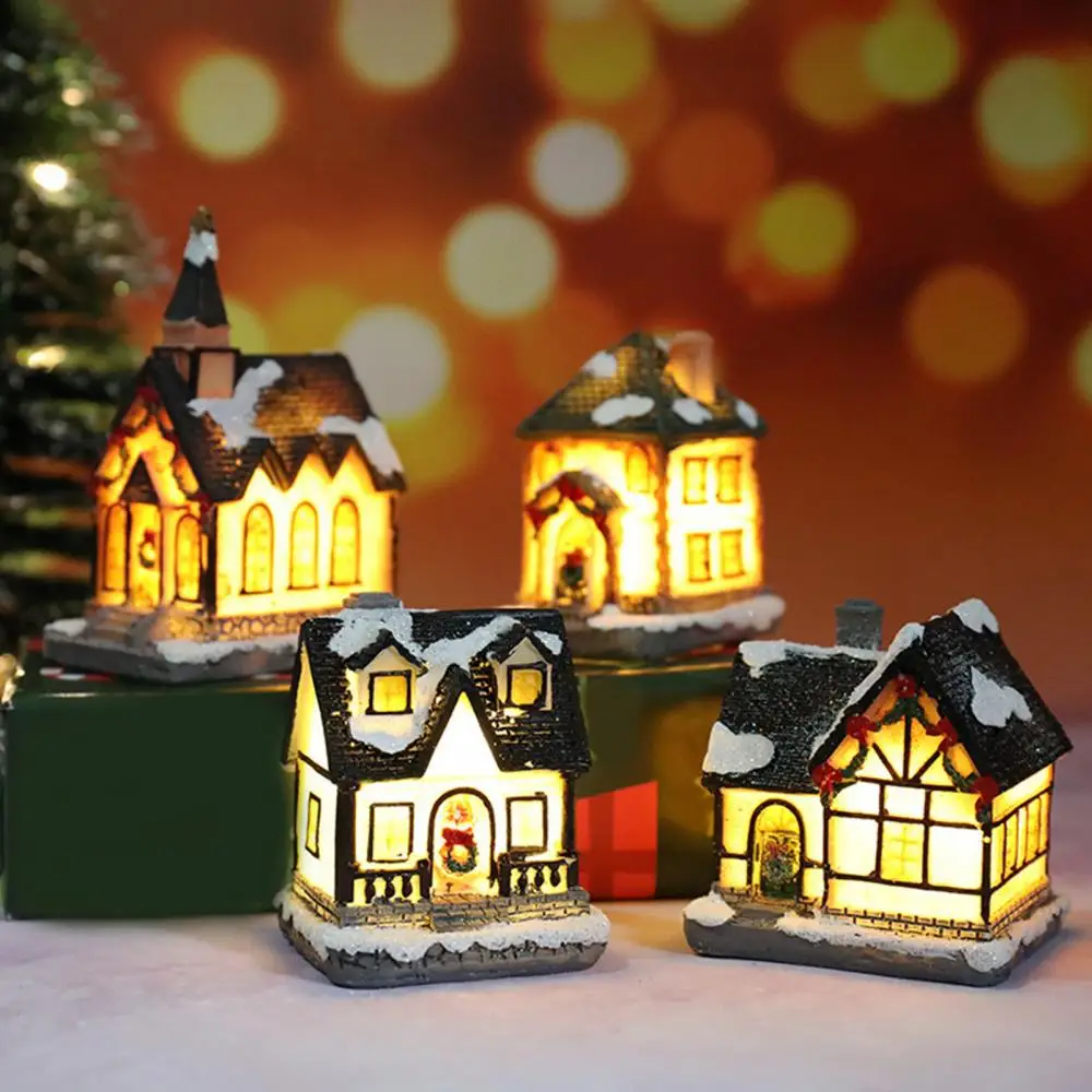 

LED Small House Micro Landschaft Resin Christmas Ornament Desk Display Mold Gift Button Battery Christmas Ornament Resin Growing