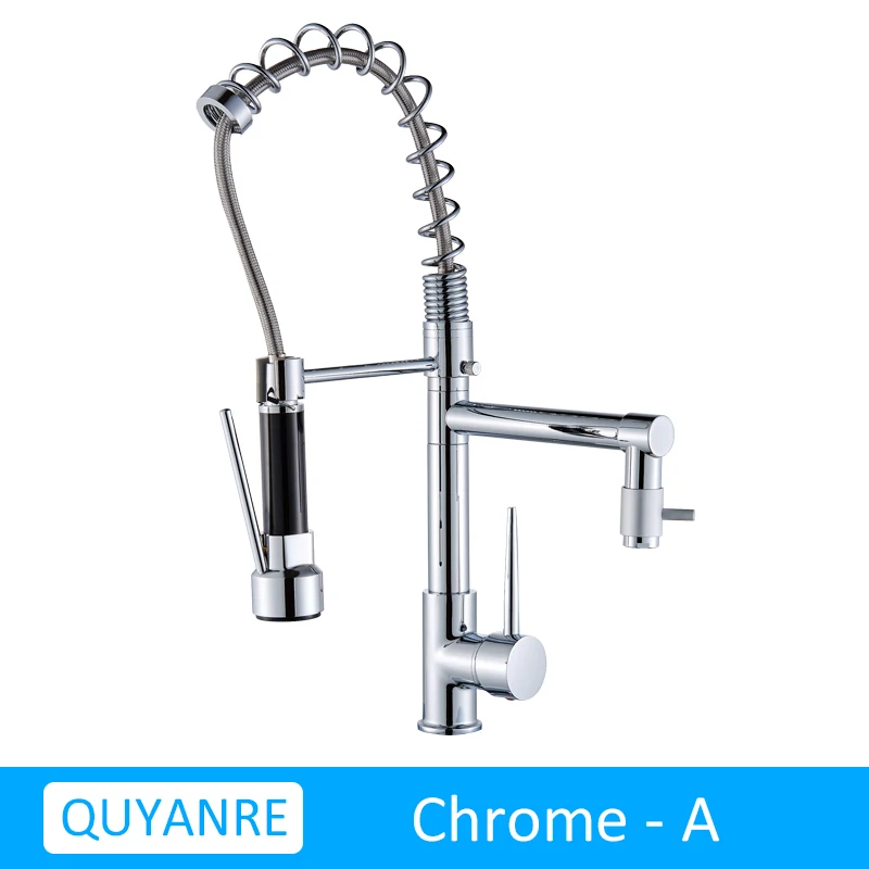 CHROME JIANBAZI Quyanre Матовый никель черный кухонный кран выдвижной спрей двойная функция поток воды поворотный Носик Одной ручкой смеситель раковина - Цвет: CHROME JIANBAZI