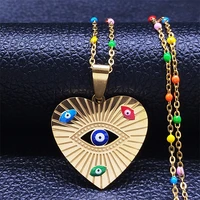 heart colorful turkey eyes stainless steel islam muslim necklace charm women gold color necklaces jewelry cadenas mujer n5209s04