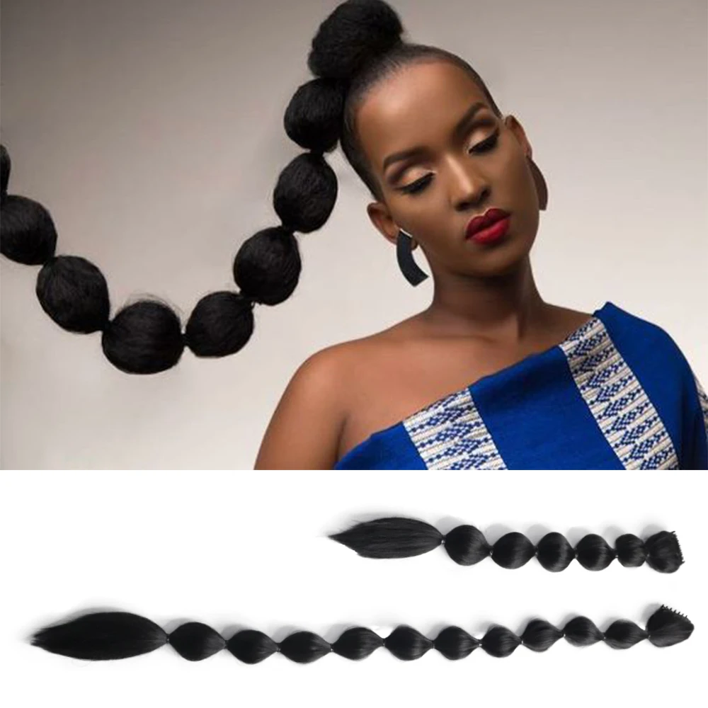

Synthetic 26'' 40''Yaki Straight Black Bubble Braids Hair Extensions Lantern Bubble Ponytail Claw Clip on Hair for Women Fashion