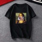 Mona LisaЗабавный мультяшный принт, Мужская футболка, Одежда Harajuku, модные хип-хоп топы с коротким рукавом, мужские забавные повседневные мужские футболки