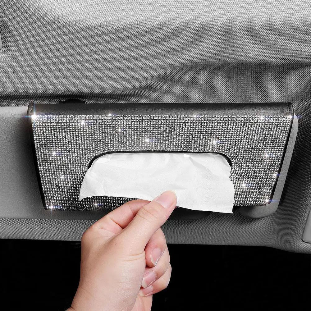 Car Sun Visor Tissue Box Holder Bling Crystals Cover Case Clip PU Backseat Mask Paper Accessories | Дом и сад