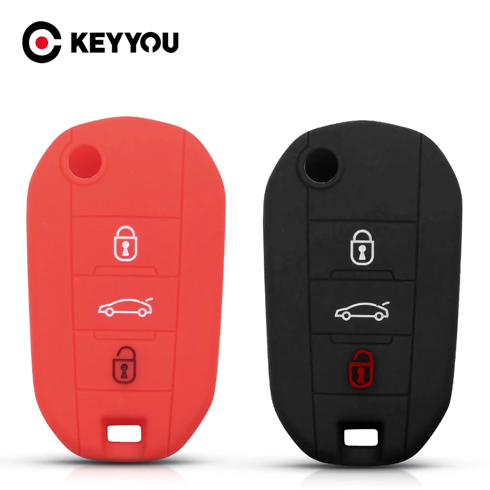 

KEYYOU силиконовый чехол для ключей от машины для Peugeot 208, 307, 308, 407, RCZ 508, 408, 2008, 3008, 4008, 3 кнопки, для Citroen