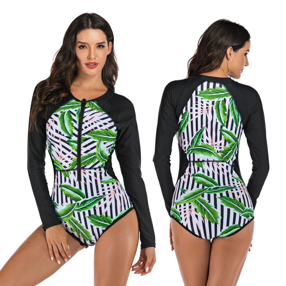 2020 Sport Women One Piece Rash Guard Long Sleeve Swimwear Push Up Bathing Suit Plus Size Swimsuit Vintage Surfing Swim XXL | Спорт и