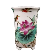 chinese old porcelain flowerpot with flower and bird pattern
