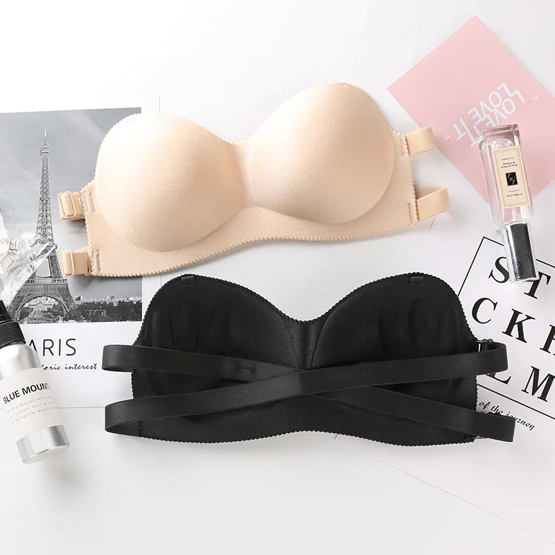 

CHRLEISURE One Piece Strapless Bra Sexy Push Up for Women Tank Top Soft and Comfortable Solid Color Underwear