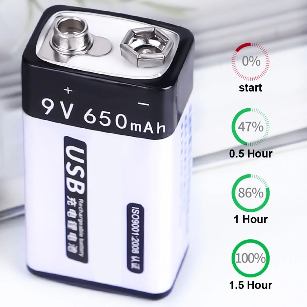 

2PCS Lihtium Batteries 6F22 Li-ion USB rechargeable 9v 650mAh Rechargeable Battery for Toy Remote Control KTV Multimeter