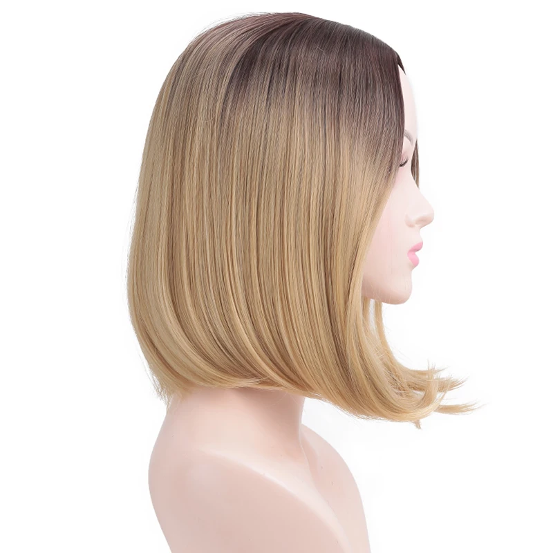 MUMUPI Ombre Brown Blonde Short Straight Heat Resistant Synthetic Hair Wig for Black/White Women Cosplay or Party Bob Wigs | Шиньоны и