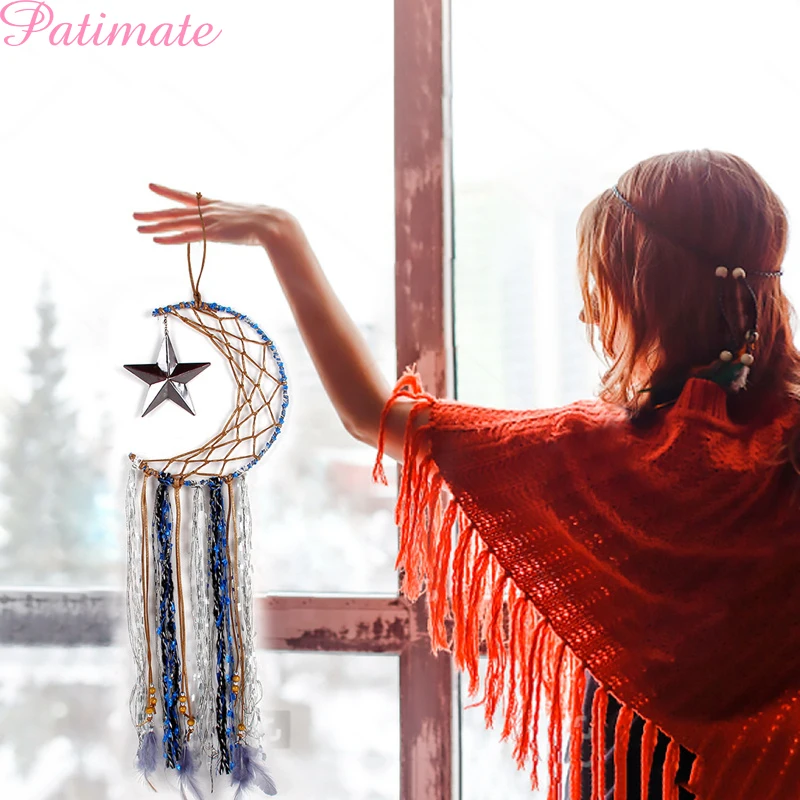 

PATIMATE Eid Mubarak Hand-Woven Tapestry Rustic Wedding Decoration Muslim Ramadan Dreamcatcher Wall Decor Wedding Party Supplies