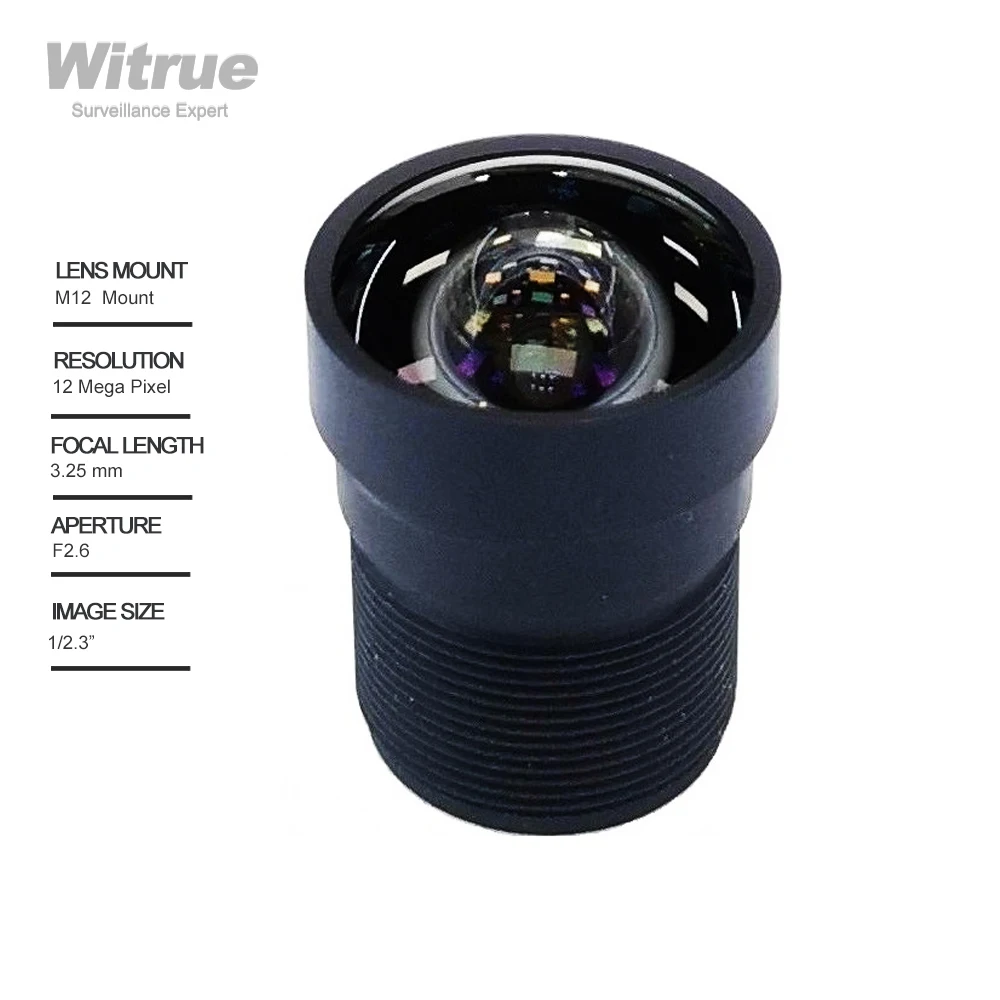 

Witrue No Distortion lens 12MP 3.25mm M12 Mount 1/2.3" Inch F2.6 with 650nm IR filter for Action Sports Cameras