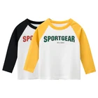 Модные детские хлопковые топы с длинными рукавами; Новые осенние повседневные футболки с буквенным принтом для мальчиков и девочек; Детские футболки в стиле пэчворк