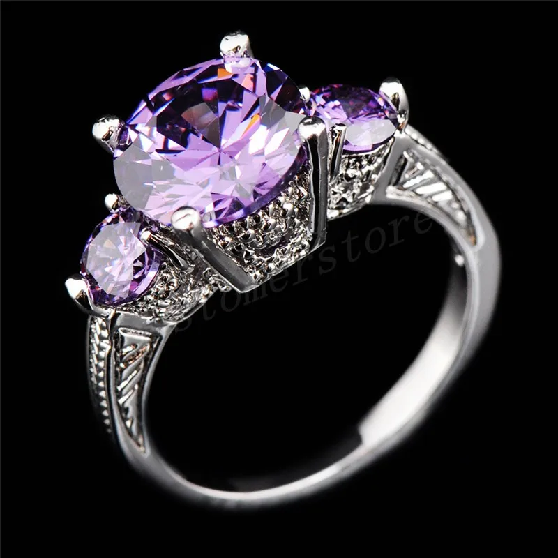 

Dainty Female Purple Crystal Stone Ring Sliver Color Thin Wedding Rings For Women Luxury Round Zircon Weddin Engagement Jewelry