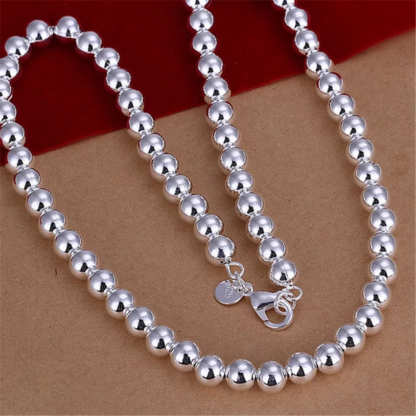 

Fine 925 Sterling silver 8MM beads for women men wedding nice gift Necklace Fashion trends wedding party Jewelry Gifts