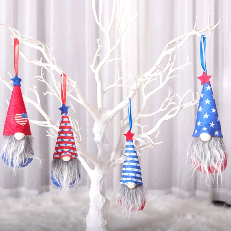

4 Pcs Patriotic Gnome Decor with Lights Memorial Day Dwarf Doll Cute Elf Veteran Day Home Farmhouse Decor Independence Day H051