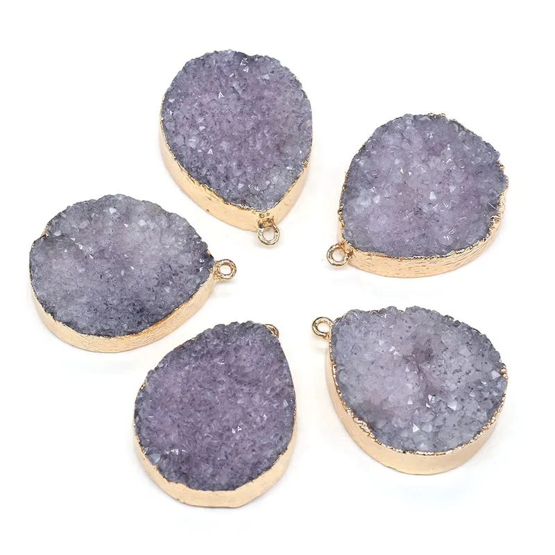 

Natural stone pendant drop type Purple quartzs plated pendant necklace for DIY jewelry best birthday gift size 25x35mm