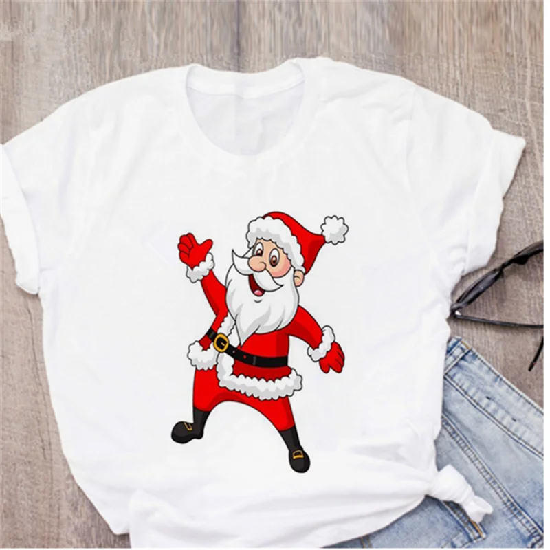 AOWOF new Dabbing Santa Claus T-shirt Ladies Fashion Christmas New Year short-sleeved | Женская одежда