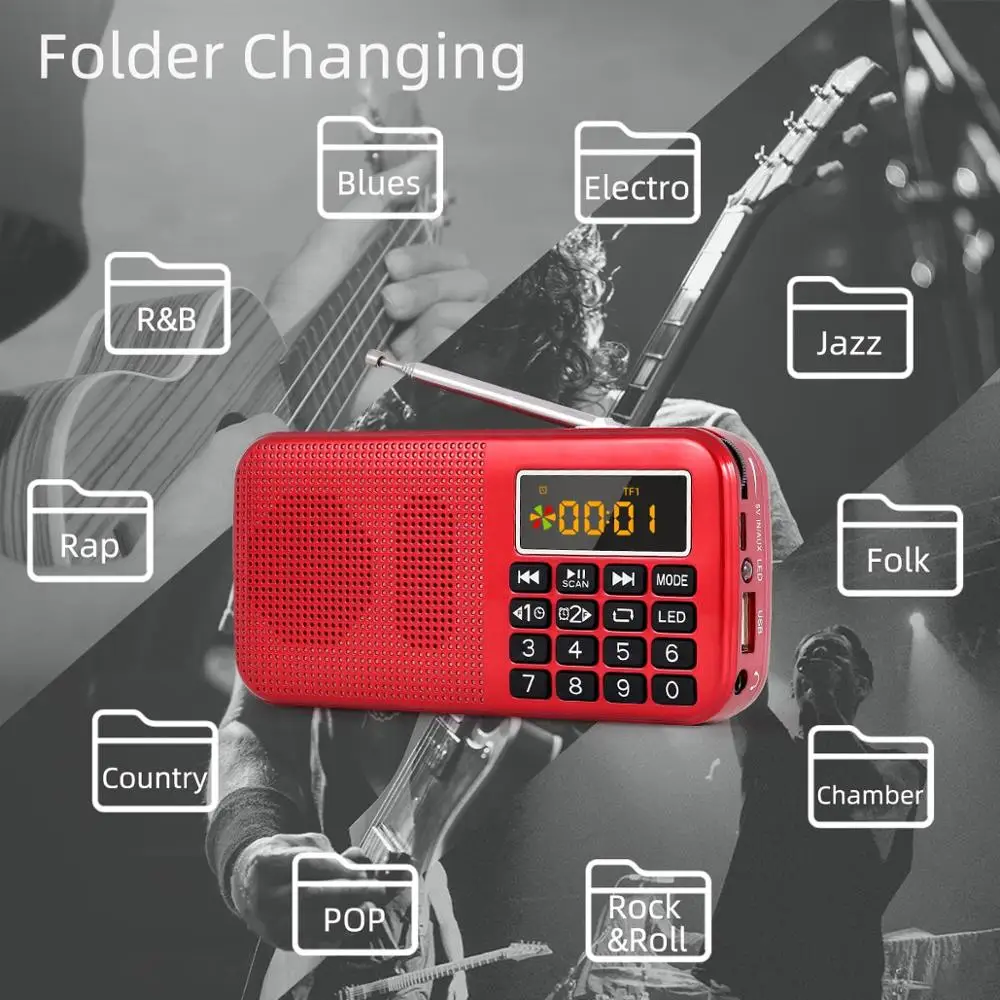 Портативное FM радио PRUNUS цифровые часы приемник USB диск TF карта MP3 музыкальный