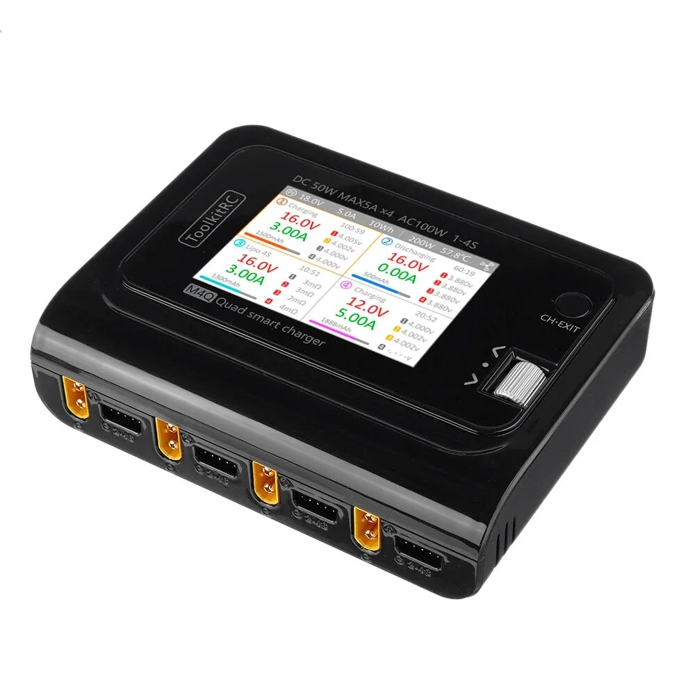 ToolkitRC M4Q 4x50W 5A AC 100W 4 порта DC смарт-зарядное устройство XT60/XT30 опционально для