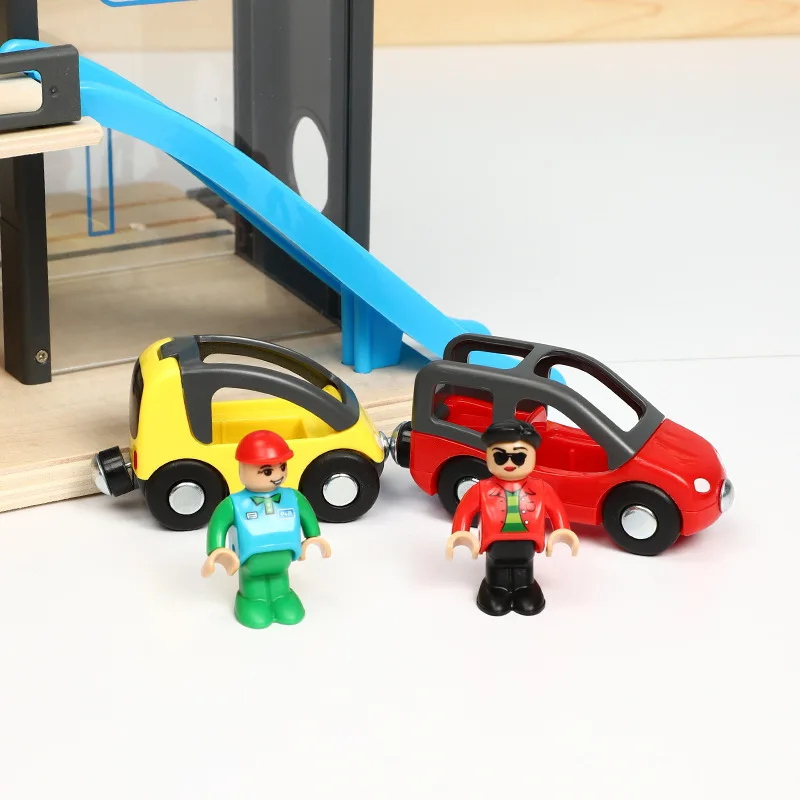 

Wooden Track Car Lifts Parking Compatible with Wooden Train Track Children's Inertial Hand Sliding Toys