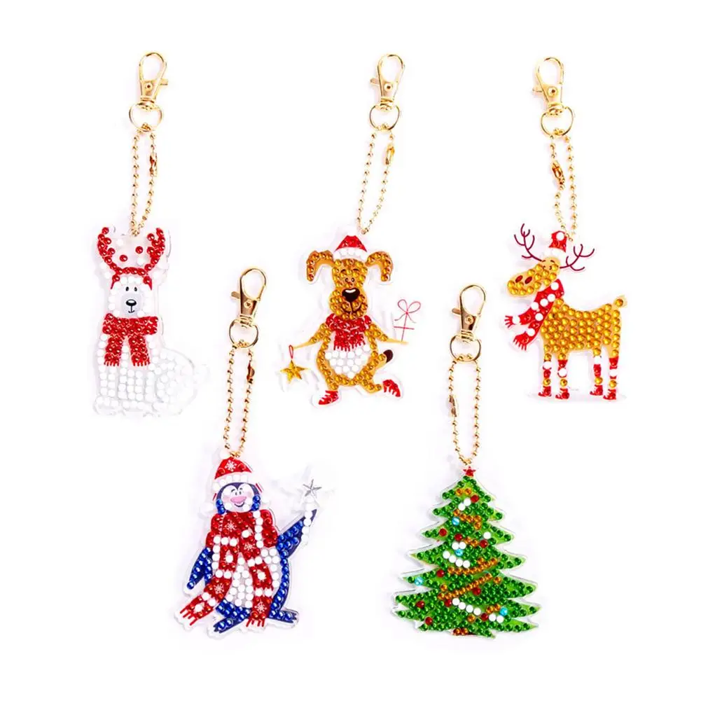 

Christmas DIY Diamond Keychain - 5 Pieces Rhinestone Key Pendants With Full Drill For DIY Christmas Keychain Decorations