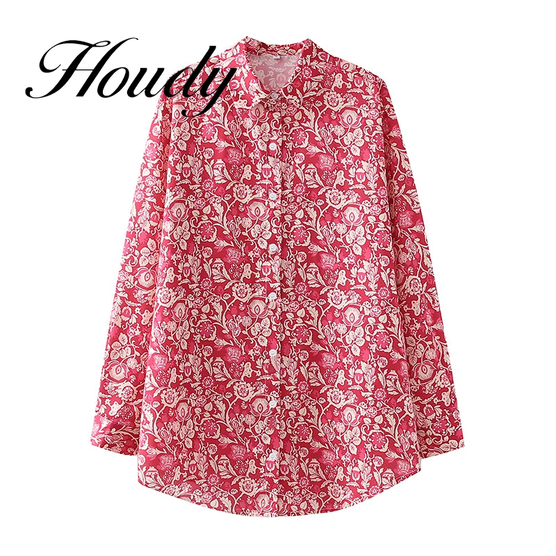 

2021 Fashion Women's Satin Satin Red Print Loose Shirt New All-Match Clothes Women