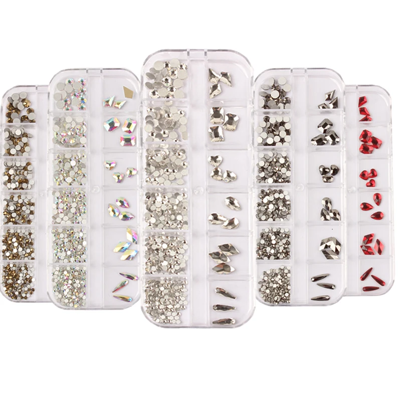 Стразы для ногтей разных размеров 1 набор кристаллы 3D AB прозрачные камни