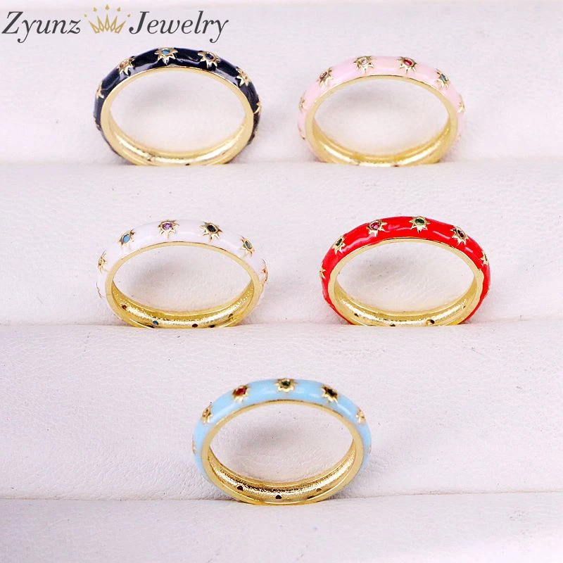 Женские вечерние кольца золотого цвета тонкие с эмалью 6 шт. 2019|Кольца| |
