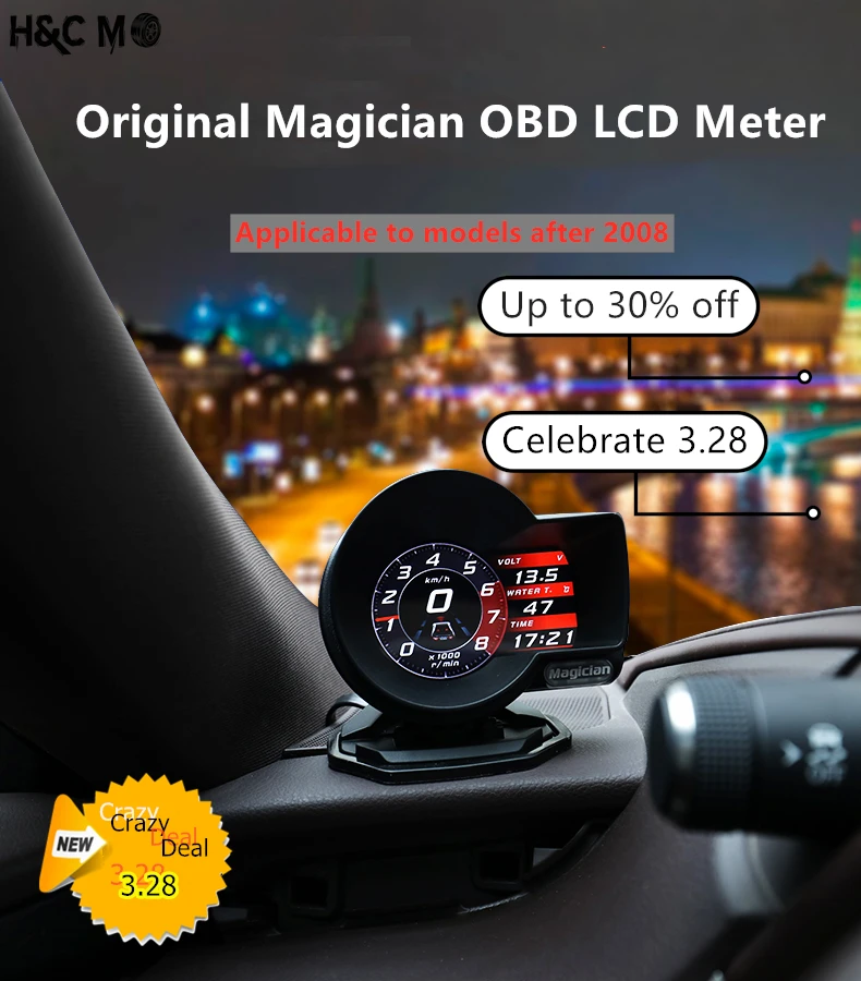 Автомобильный манометр английская версия F8 F835 OBD2 цифровой усилитель