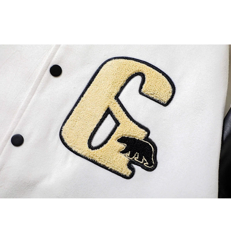 

Men's hip-hop school team jacket furry fish bone patch bomber jacket street Harajuku loose baseball jacket unisex 2021